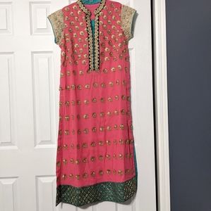 Beautiful pink blue & cream Indian dress-like new!